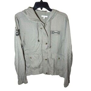 NWT Maurices Women's Olive Green Military Style Light Hooded Jacket Size Large